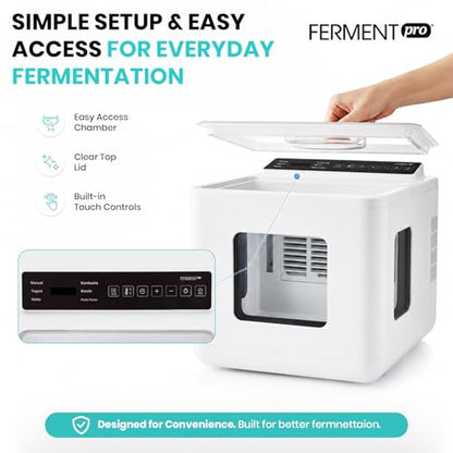 FermentPro 12.8L Smart Yogurt Maker Machine & Fermentation Kit, Kombucha, Kimchi, Natto, tempeh, Sourdough Maker, Temp Control 50-115°F, Timer 1 Hr -30 Day, Post-Ferment Cooling