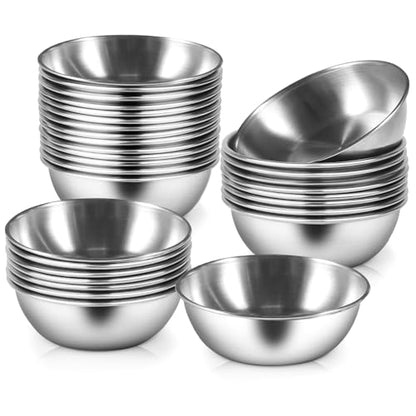 zzhxkjhky 20 Pack 3.2 inch Stainless Steel Sauce Dishes 3.5 oz Mini Individual Saucers Bowl Round Seasoning Dishes Bowl Serving Appetizer Plates for Kitchen Prep Side Dish Soy Sauce Sushi Dip (20)