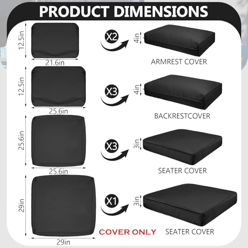 Cethytirko 9 Piece Outdoor Patio Waterproof Cushion Covers, Fits 4-Seat Wicker Rattan Sectional Couch Chair Furniture Cover Replacement Set - Fade-Resistant Patio Cushion Covers with Zipper