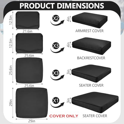 Cethytirko 9 Piece Outdoor Patio Waterproof Cushion Covers, Fits 4-Seat Wicker Rattan Sectional Couch Chair Furniture Cover Replacement Set - Fade-Resistant Patio Cushion Covers with Zipper