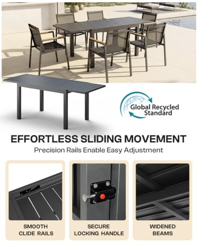 Vexwalx Aluminum Outdoor Dining Set for 6, 79" Expandable Table & Chairs