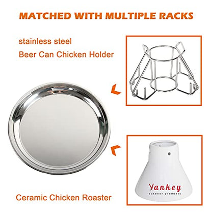 14 In Stainless Steel Roasting Pan, Stainless Steel Heavy Duty Kitchenware Round Roaster Pan Large XLarge Big Size Green Egg Drip Pan for Turkey Baking,Roast Chicken,Brushed Surface & Dishwasher Safe