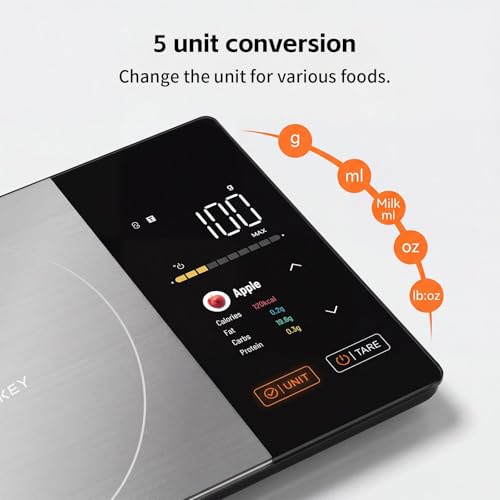 WARMKEY TFT Dual Display Smart Nutrition Scale with App, Tracks Calories, Fat, Carbs & Protein, 1g Precision, 5kg/11lb, 50 Foods 24 Nutrients, for Meal Prep, Keto & Healthy Diet