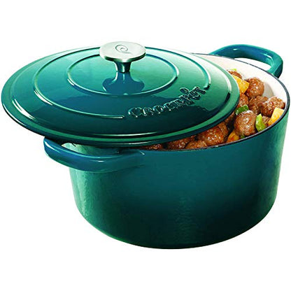 Crock-Pot Artisan 3-Quart Round Enameled Cast Iron Dutch Oven – Gradient Teal, Durable Heavy-Duty Cookware for Slow Cooking, Roasting, Baking with Lid