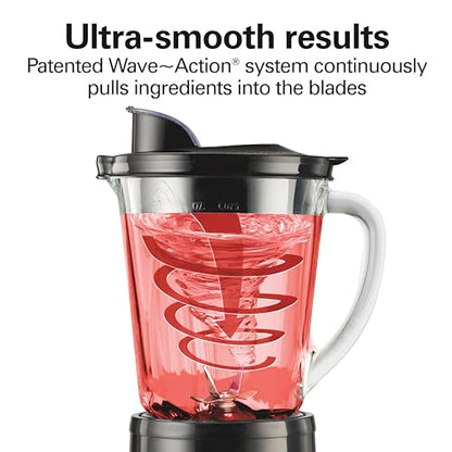 Hamilton Beach Wave Crusher Blender for Smoothies With 40 Oz Glass Jar and 14 Functions, Ice Sabre Blades & 700 Watts for Consistently Smooth Results, Black & Stainless Steel (54220)