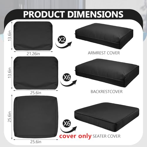 Cethytirko 14 Piece Outdoor Patio Waterproof Cushion Covers, Fits 6-Seat Wicker Rattan Sectional Couch Chair Furniture Cover Replacement Set - Fade-Resistant Patio Cushion Covers with Zipper