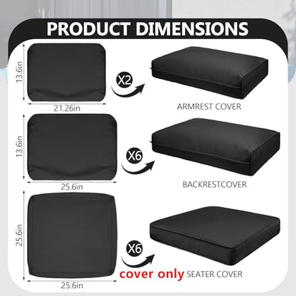 Cethytirko 14 Piece Outdoor Patio Waterproof Cushion Covers, Fits 6-Seat Wicker Rattan Sectional Couch Chair Furniture Cover Replacement Set - Fade-Resistant Patio Cushion Covers with Zipper