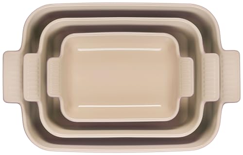 Le Creuset Stoneware Set Of 3 Heritage Rectangular Dishes, Chiffon Pink