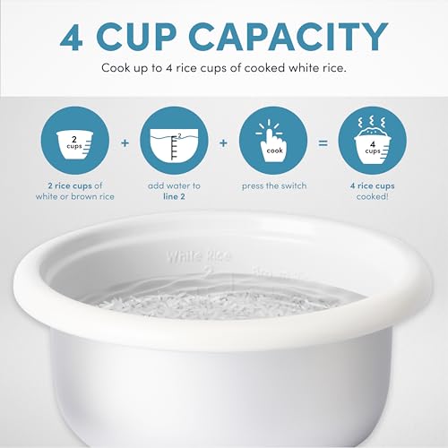 AROMA® CoreCoat Rice Cooker with Pop-Up Food Steaming Basket (4 Cups Cooked, 2 Cups Uncooked, 1 Qt)