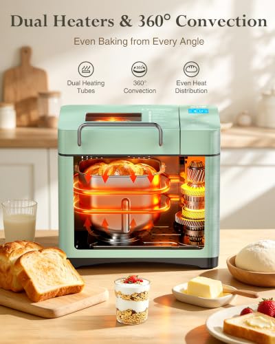 KBS 2.2LB Bread Maker, 710W Convection Bread Machine with Dual Heaters, Healthy Nonstick Ceramic Pan, Auto Nut Dispenser, 17-in-1 Bread Maker Machine for Gluten-Free, Touchscreen, 15H Delay Timer