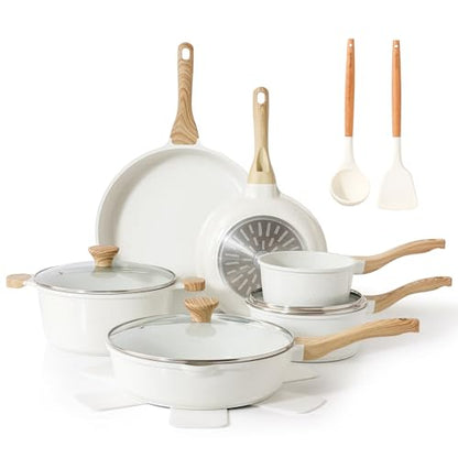 SENSARTE Nonstick Ceramic Cookware Set 16-Piece, Healthy Pots and Pans Set, Non-toxic Kitchen Cooking Set with Stay-Cool Handles, Silicone Utensils and Pot Protectors, PFAS/PTFE/PFOA Free