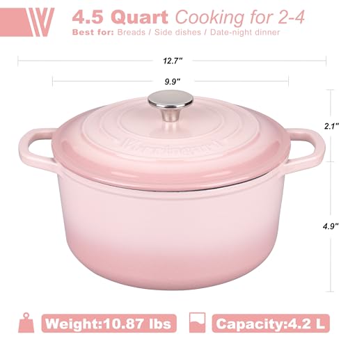 VORRINGARD Enameled Cast Iron Dutch Oven Pot with Lid, for Sourdough Bread Baking, Round Dutch Ovens, 4.5 Quart, Pink