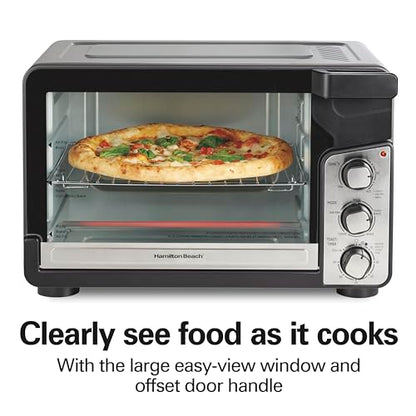 Hamilton Beach Easy View XL Toaster Oven with Sure-Crisp® Air Fry, 6 Slice Capacity, Black with Stainless Steel Accents, R31460 (Renewed)