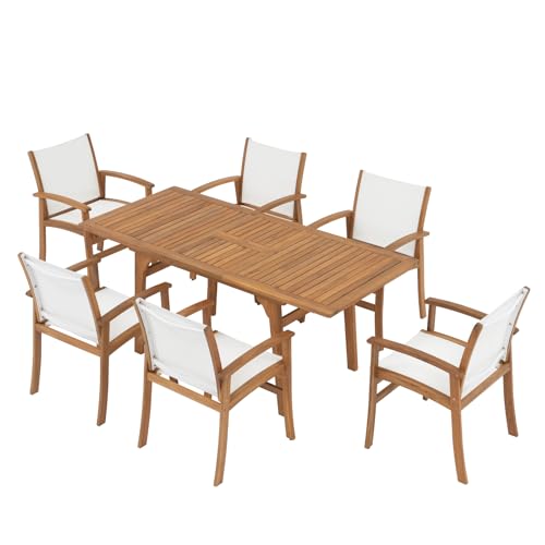 SUNSITT 7-Piece Outdoor Patio Dining Set w/Umbrella Hole, White