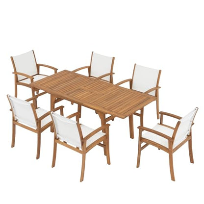 SUNSITT 7-Piece Outdoor Patio Dining Set w/Umbrella Hole, White