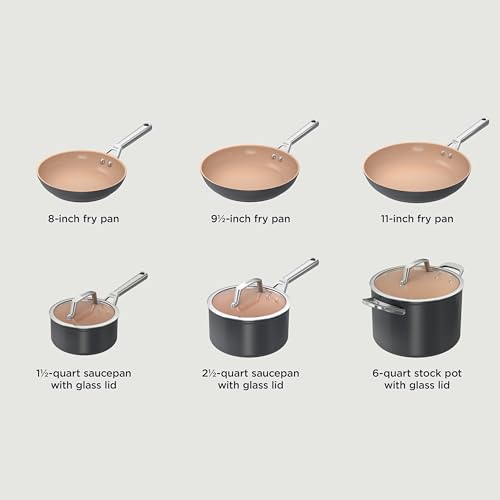 Ninja Pots and Pans Set Non Stick | Extended Life Premium Ceramic Cookware Set | 9-Piece Nonstick | PTFE Free | Oven Safe to 550°F | Induction Compatible | Frying Pan x3 | Cooking Pot x3 | CW99009