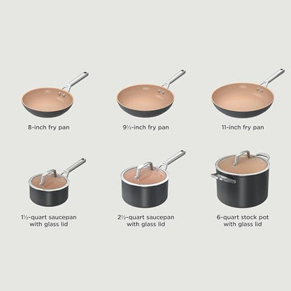 Ninja Pots and Pans Set Non Stick | Extended Life Premium Ceramic Cookware Set | 9-Piece Nonstick | PTFE Free | Oven Safe to 550°F | Induction Compatible | Frying Pan x3 | Cooking Pot x3 | CW99009