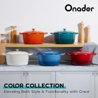 Onader 7QT Dutch Oven Pot with Lid, Cast Iron Large Pot for Bread Baking, Round Dutch Oven, Enameled Heavy Duty Cookware - Dark Cyan