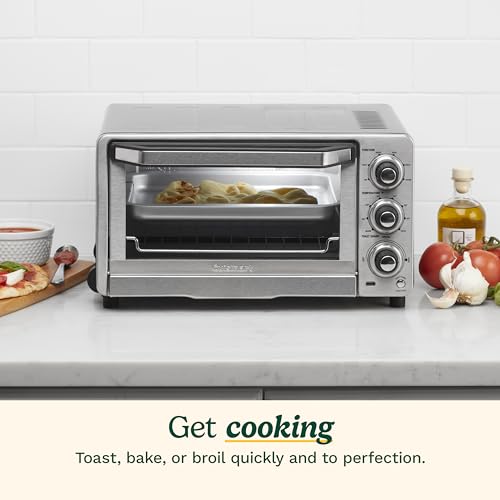 Cuisinart Custom Classic Toaster Oven Broiler, 1800 Watt Countertop Toaster Oven to Bake, Broil, and Toast, Non-Stick Interior, Consistent Toast Control, Brushed Stainless Steel/Black, TOB-40N