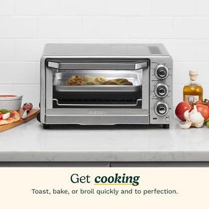 Cuisinart Custom Classic Toaster Oven Broiler, 1800 Watt Countertop Toaster Oven to Bake, Broil, and Toast, Non-Stick Interior, Consistent Toast Control, Brushed Stainless Steel/Black, TOB-40N