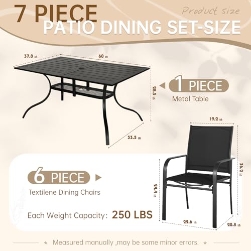 SUNCROWN 7 - Piece Outdoor Dining Set, Patio Furniture Set with 6 x Textilene Dinning Chairs and 1 Steel Slat Metal Bistro Table for Lawn Garden Backyard Deck, Black