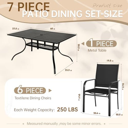 SUNCROWN 7 - Piece Outdoor Dining Set, Patio Furniture Set with 6 x Textilene Dinning Chairs and 1 Steel Slat Metal Bistro Table for Lawn Garden Backyard Deck, Black