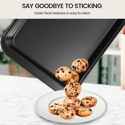 5-Piece Nonstick Baking Pans Set - Professional Grade Carbon Steel Bakeware with Premium Coating- Dishwasher Safe, Stackable, Oven Safe to 450°F (Black-5PCS)
