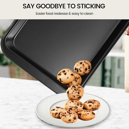 5-Piece Nonstick Baking Pans Set - Professional Grade Carbon Steel Bakeware with Premium Coating- Dishwasher Safe, Stackable, Oven Safe to 450°F (Black-5PCS)