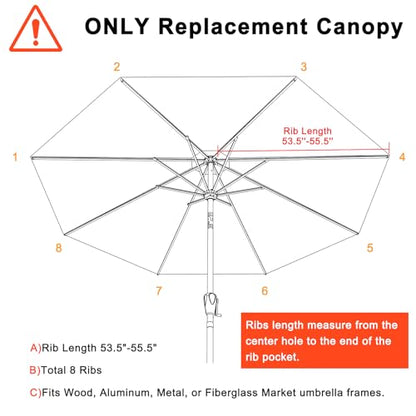 MASTERCANOPY Patio Umbrella 9 ft Replacement Canopy for 8 Ribs-Turquoise Canopy Only