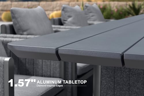 PURPLE LEAF 11 Pieces Outdoor Patio Dining Set Modern Extra Large Weather-Resistant Table and Aluminum Chairs with Olefin Fabric Cushions for Family Dinners Indoor Decor Kitchen Grey