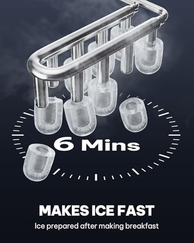 Silonn Ice Maker Countertop, Stainless Steel Portable Ice Machine with Carry Handle, Self-Cleaning Ice Makers with Basket and Scoop, 9 Cubes in 6 Mins, 26 lbs per Day
