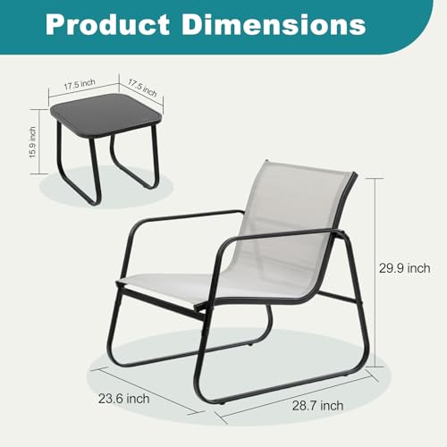 DUMOS 3 Piece Patio Furniture Set，Outdoor Patio Furniture Set with Table, Patio Sectional Bistro Sets for Lawn, Garden, Balcony, Poolside