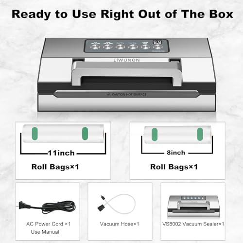 Upgraded Precision Fast-Vacuum Sealer, LIWUNON Commercial Full Automatic Food Vacuum Sealer Machine, Double Heat Seal, Built-in Cutter&Bag Storage, Powerful Food Vacuum Saver, 2 Bag Rolls&hose