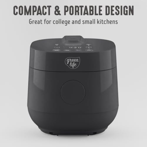 GreenLife Rice Cooker Digital 4-Cup (Cooked), Keep Warm, 4 Presets, Black