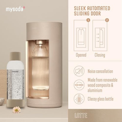 Mysoda Glassy Sparkling Water Maker + 1L Glass & 1L Plastic Bottles - Latte