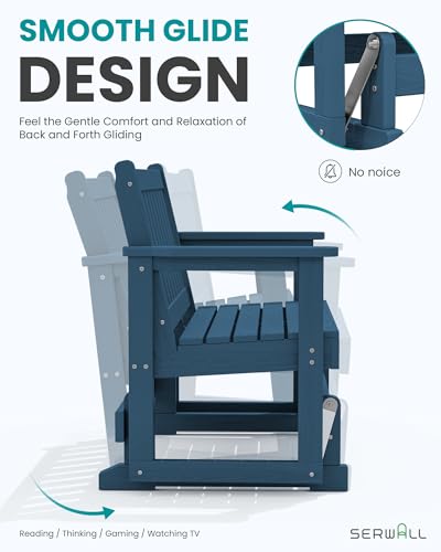 SERWALL Outdoor HDPE Glider Bench, All Weather Swinging Bench for Outdoor Porch Garden, 660LBS Capacity, Deep Navy