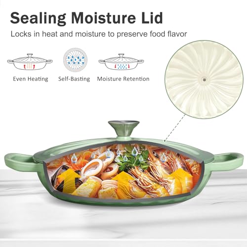 NSIRONS Enameled Cast Iron Dutch Oven, 3.8 Quart Dutch Oven Pot with Lid, Shallow Cast Iron Braiser with Handles, Oven Safe up to 500°F (Pistachio Green)