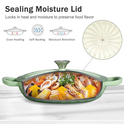 NSIRONS Enameled Cast Iron Dutch Oven, 3.8 Quart Dutch Oven Pot with Lid, Shallow Cast Iron Braiser with Handles, Oven Safe up to 500°F (Pistachio Green)