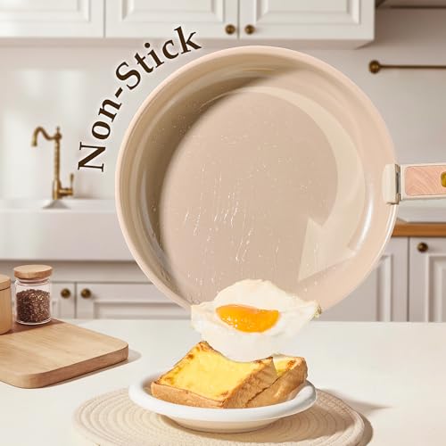 CAROTE Nonstick Pots and Pans Set, Cookware Set Detachable Handle, 19 Pcs Induction Kitchen Cookware Sets Non Stick with Removable Handle, RV Cookware Set, Oven Safe, Elegant White, Mothers Day Gifts