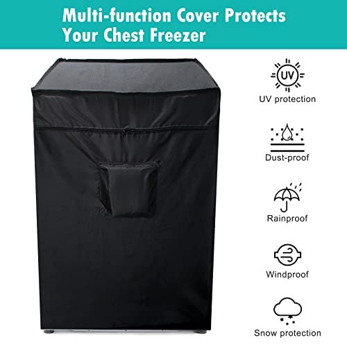 Black Chest Freezer Cover, Luxiv Waterproof Freezer Covers Compact for 3.5 Cubic Feet Chest Freezer Cover for Open, Zipper Pocket, Strap