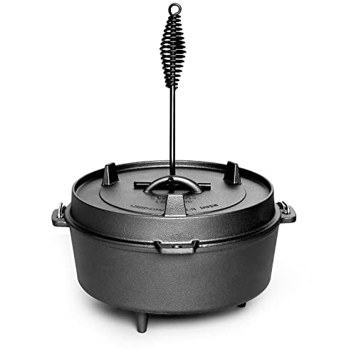 EDGING CASTING Pre-Seasoned Cast Iron Dutch Oven With Skillet Lid, Outdoor Camping Deep Pot for Camping Fireplace Cooking BBQ Baking Campfire, Leg Base, 4.5 Quart