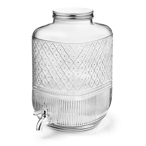 Godinger Drink Dispenser 2 Gallon, Large Glass Water Dispenser - (256oz) Clear