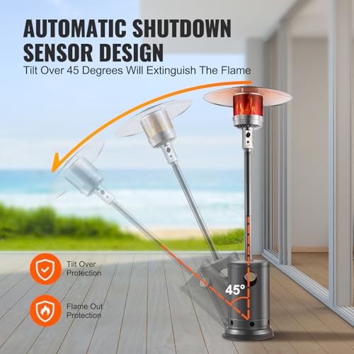 VEVOR 50000BTU Propane Patio Heater for Outdoor Use With Round Table Design, Metal Burner and Wheels - Tall Hammered Flame Heater for Party, Backyard, Garden, Silver Gray