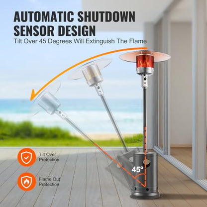 VEVOR 50000BTU Propane Patio Heater for Outdoor Use With Round Table Design, Metal Burner and Wheels - Tall Hammered Flame Heater for Party, Backyard, Garden, Silver Gray