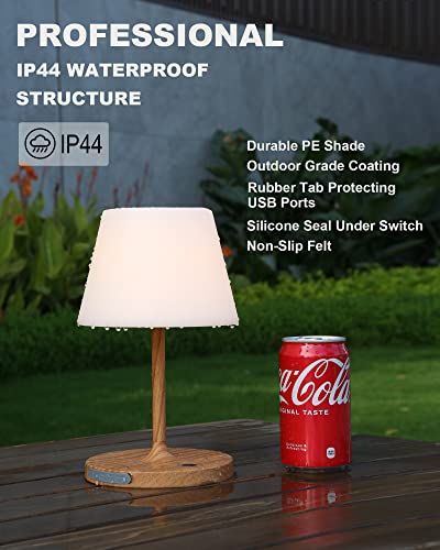 WEILAILUX Outdoor Battery Operated Table Lamp Waterproof, 4000mAh Cordless Table Lamp Rechargeable, Touch Dimmable Desk Lamp, LED Night Light for Patio Camping Restaurant Home (Wood Grain, 9.6in)