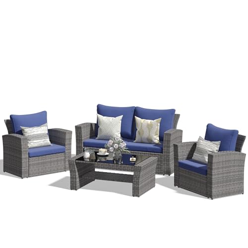 Wisteria Lane 4 Piece Outdoor Wicker Patio Furniture Set for All Weather