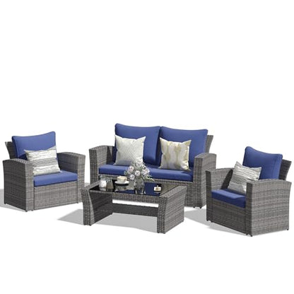 Wisteria Lane 4 Piece Outdoor Wicker Patio Furniture Set for All Weather