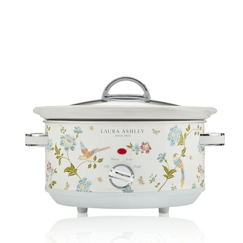 Laura Ashley Elveden White Small Slow Cookers 3.7 Quarts,Slow Cooker 3.7QT