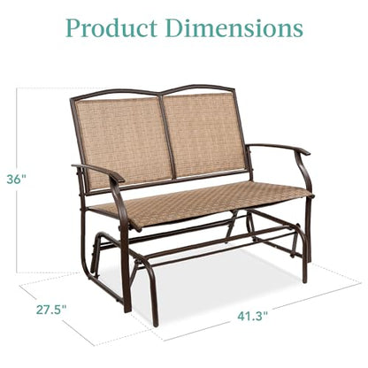 Best Choice Products 2-Person Outdoor Patio Swing Glider Steel Bench Loveseat Rocker for Deck, Porch w/Textilene Fabric, Steel Frame - Brown