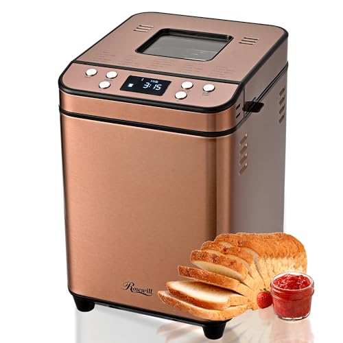 Rosewill 25-in-1 Automatic Bread Maker Machine with 3 Loaf Size up to 2 Lb, 700W High Power Dual Heater with BPA-Free Nonstick Coating Pan, Max 15 Hours Delay Timer, Low Noise, Cinnamon